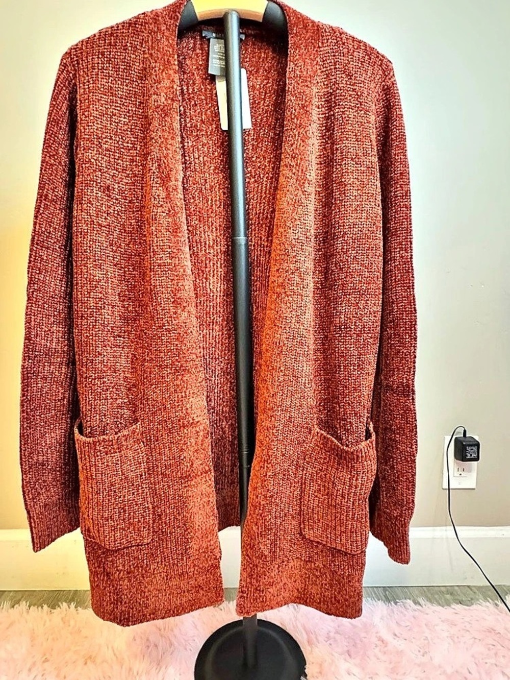 Matty M Rust Chenille Cardigan Women’s Large Long Open Front Sweater NWT